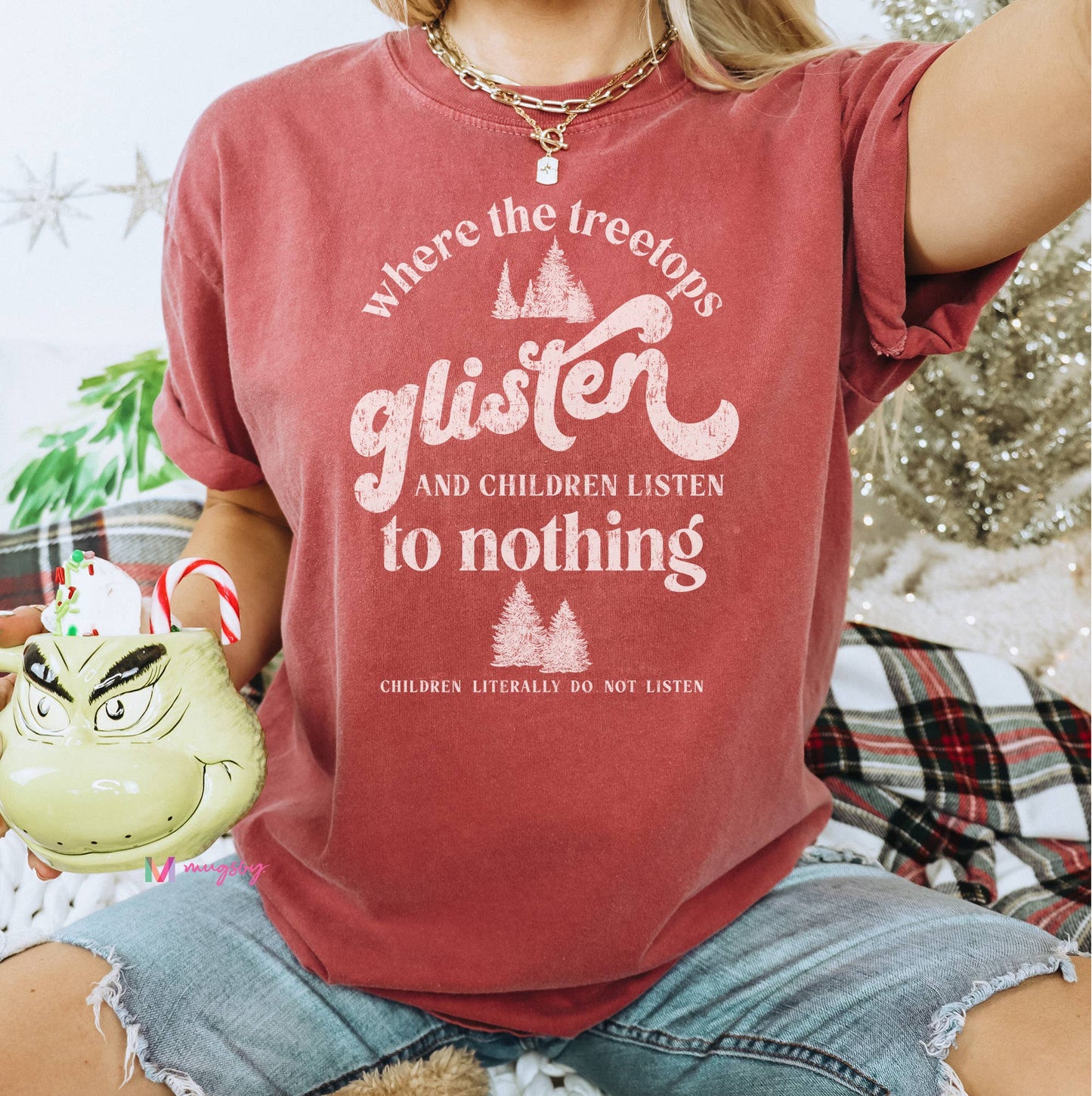 Where the Treetops Glisten Christmas Shirt (crimson)