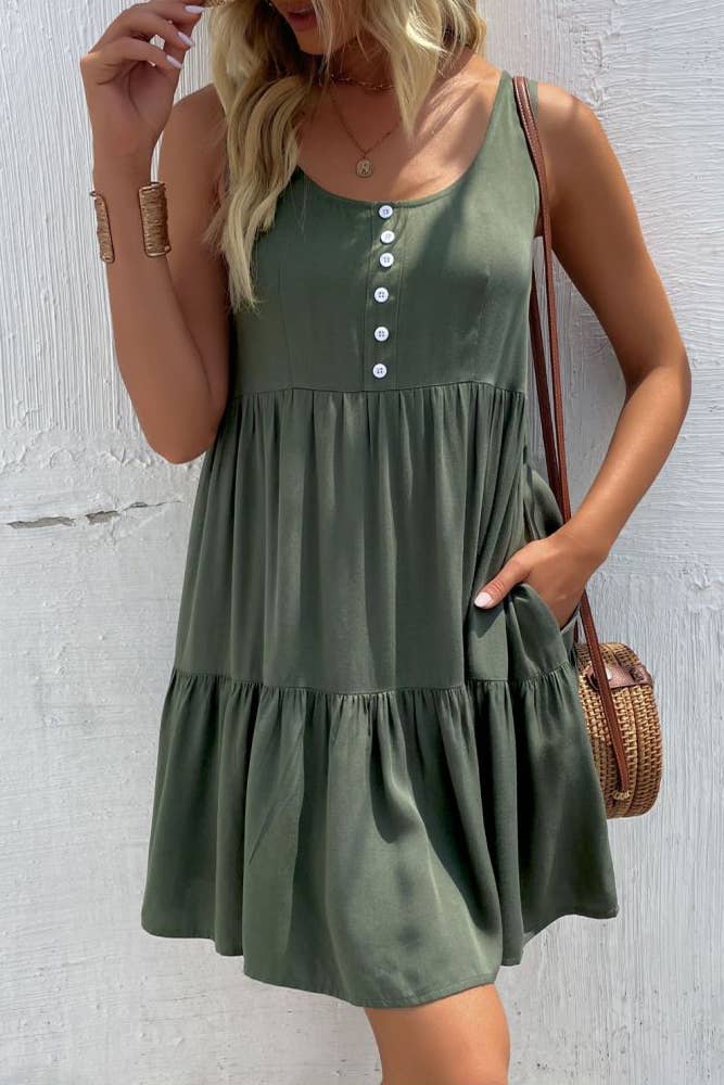 Army Green Flowy Sleeveless Dress