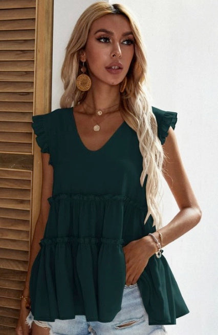 Green Babydoll Ruffled Tank