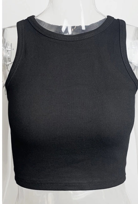 Black Ribbed Cropped Tank