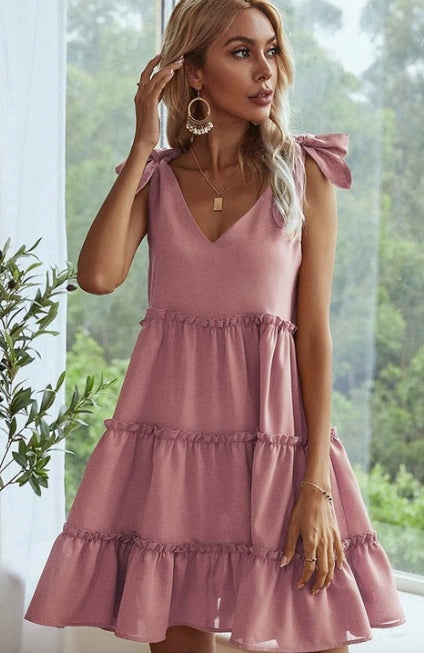 Blush ruffle dress
