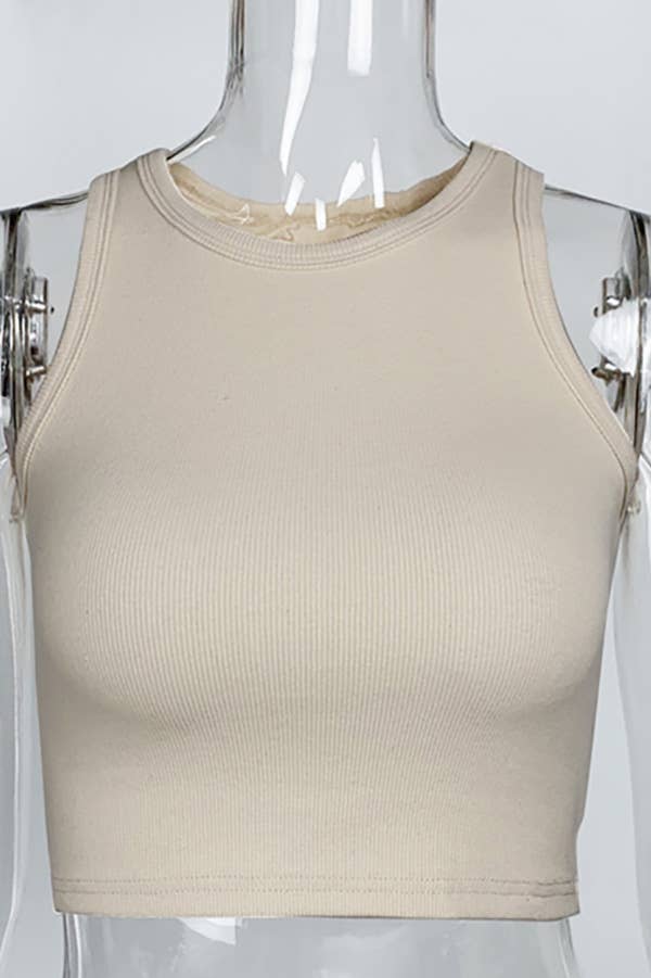 Beige Ribbed Cropped Tank