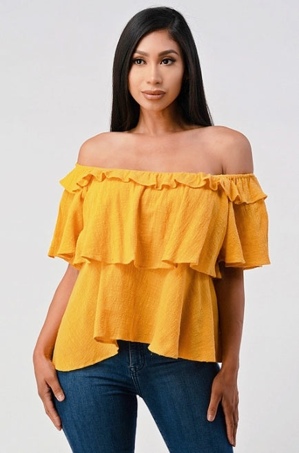 Yellow Off-The-Shoulder Ruffle Top